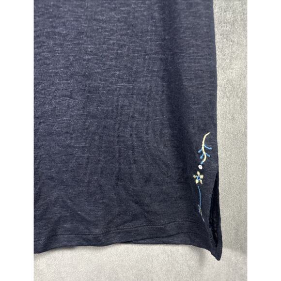 J Jill Love Linen Top Large Blue Floral Embroidered Short Sleeve‎ Tunic Shirt - Picture 7 of 8